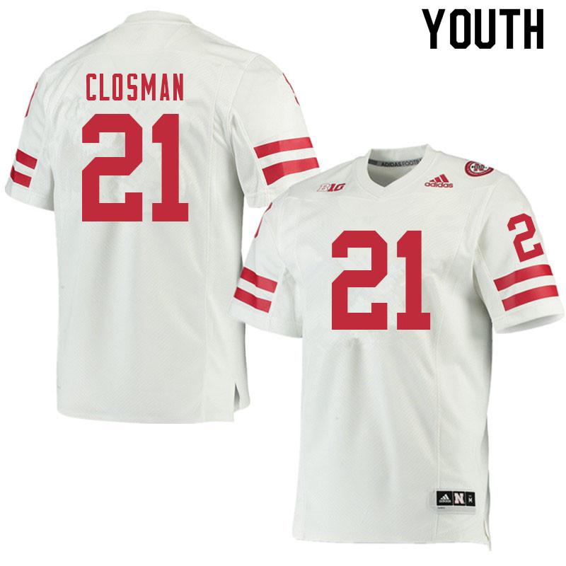 Youth #21 Blake Closman Nebraska Cornhuskers College Football Jerseys Sale-White - Click Image to Close